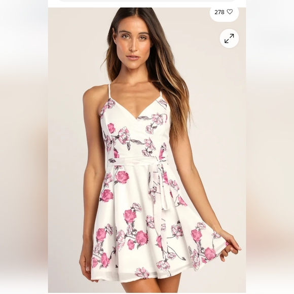 Let Our Love Bloom White Floral Print Surplice Mini Dress Lulus Size Medium Nwt - Picture 2 of 10